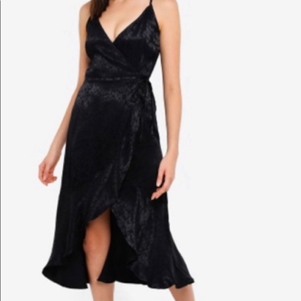 Abercrombie & Fitch black leopard print, midi, satin-like wrap dress, size M